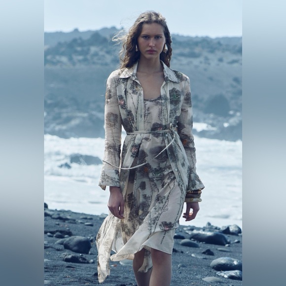 Zara PRINTED 100% RAMIE SHIRT DRESS ZW COLLECTION - Picture 1 of 16